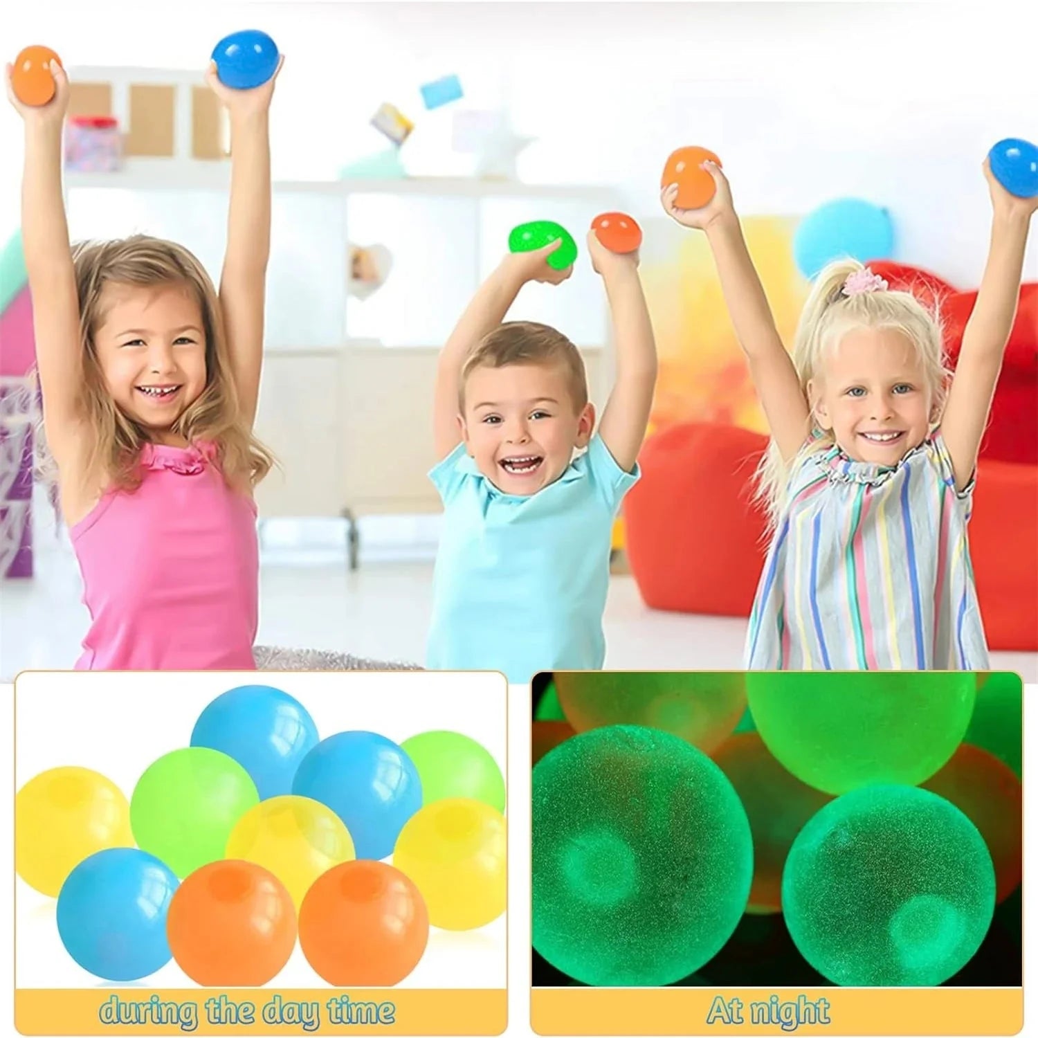 5 Piece Glow-in-the-Dark Sticky Ceiling Balls – Luminous Stress Relief Fidget Toy