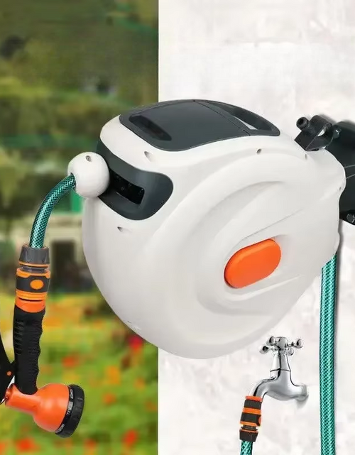 Load image into Gallery viewer, Automatic Rewind Hose Reel: 7-Pattern Nozzle with Slow Return System for Car &amp; Garden
